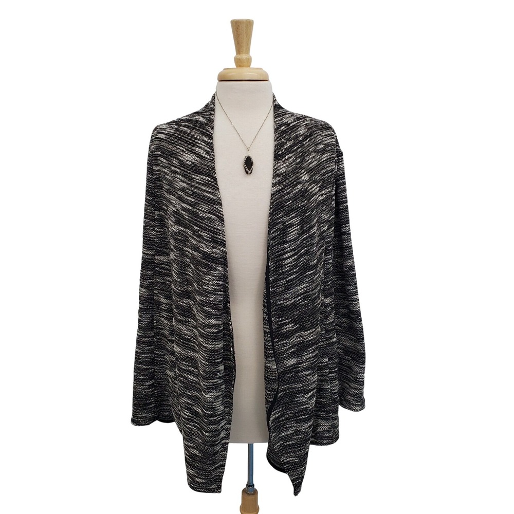 Catherines Womens Open Front Knit Cardigan Sweater Size 0X (14/16) Black White